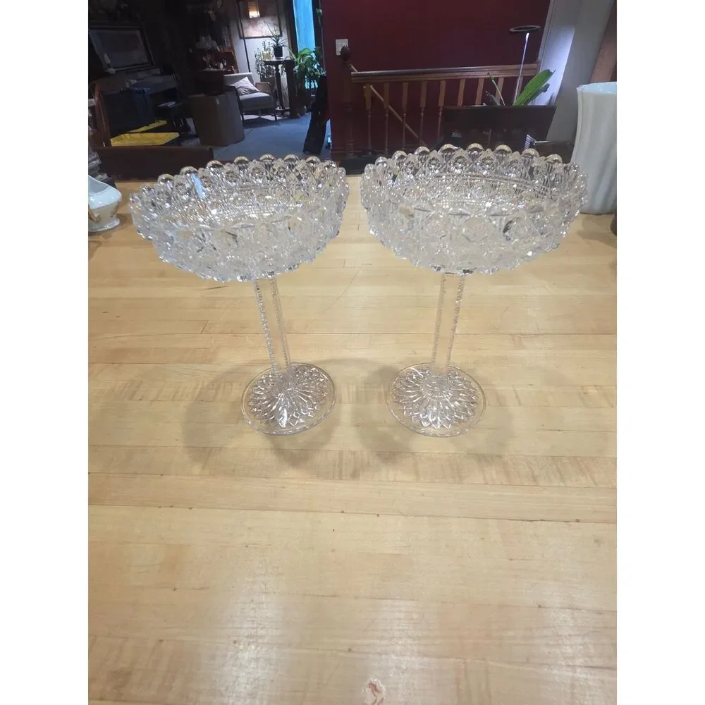 Vintage EAPG Daisy and Button Tall Pedestal Compote Pair Notch Stem Clear Glass